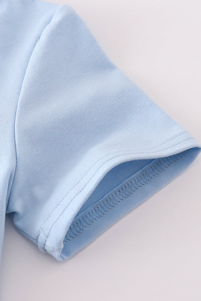 Blue tractor applique top