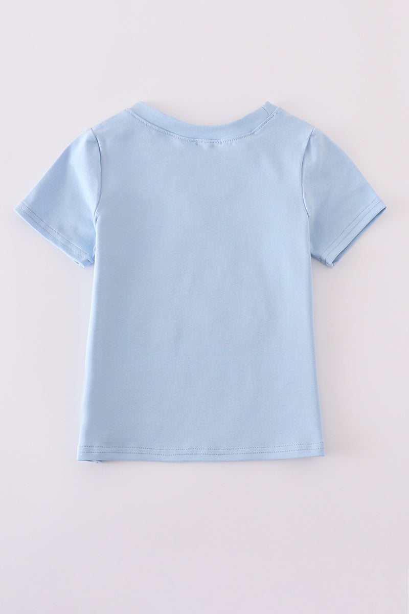 Blue tractor applique top