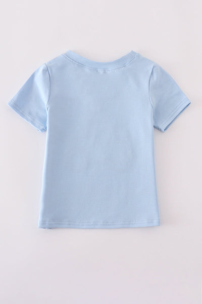 Blue tractor applique top