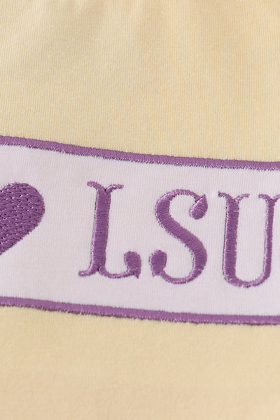 Purple stripe seersucker football I love LSU embroidery set
