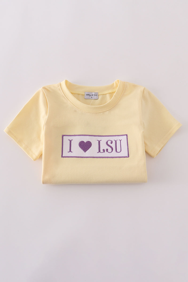 Purple stripe seersucker football I love LSU embroidery set