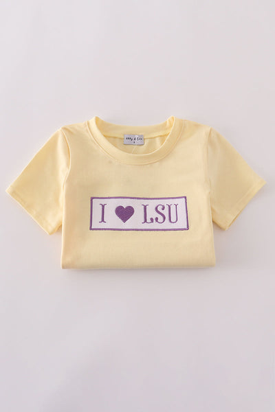Purple stripe seersucker football I love LSU embroidery set