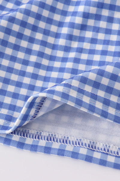 Blue flag bow gingham shorts set