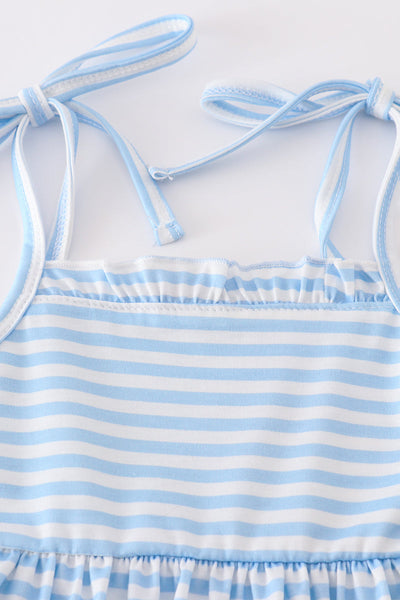 Blue character applique stripe dress