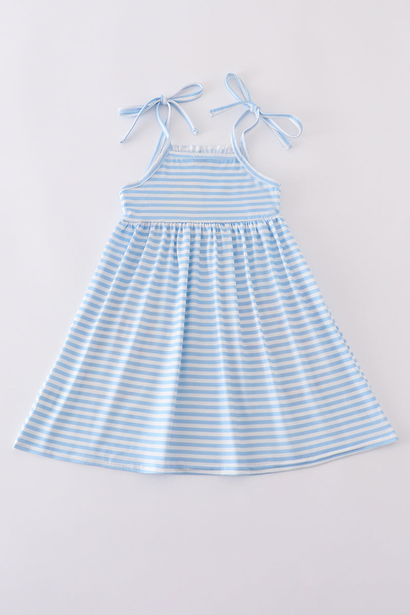 Blue character applique stripe dress