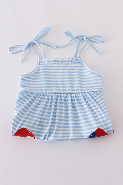 Blue character applique stripe dress