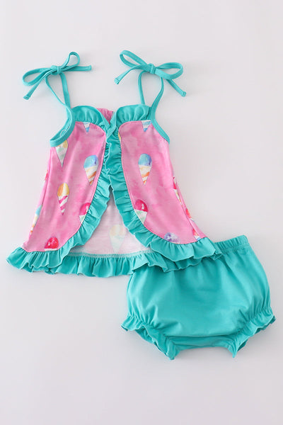 Pink ice cream print bloomer set