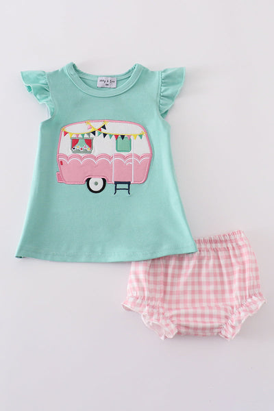 Green camper applique bloomer set