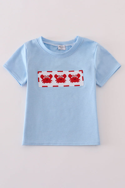 Blue crab embroidery top