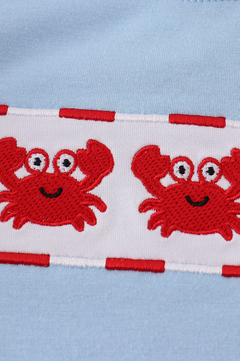 Blue crab embroidery top