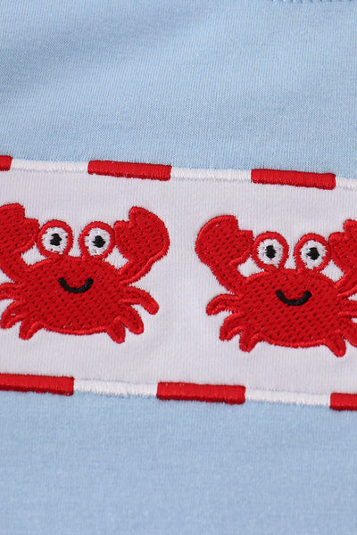 Blue crab embroidery top