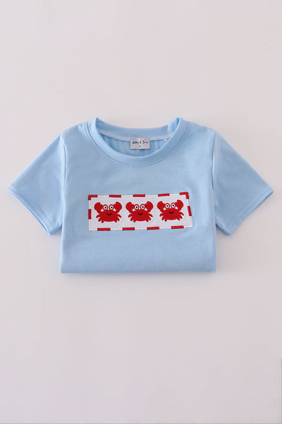 Blue crab embroidery top