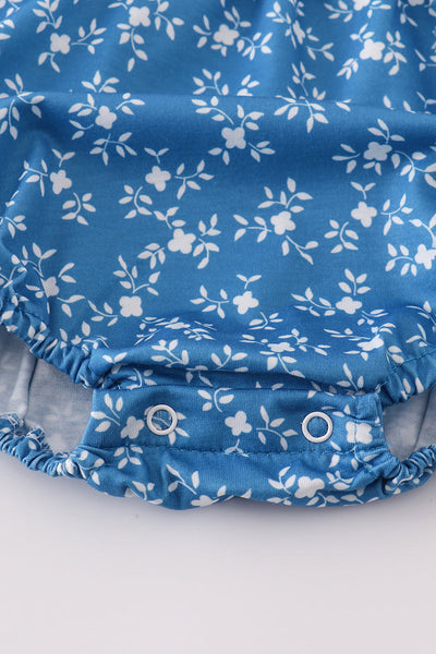 Blue floral print smocked bubble