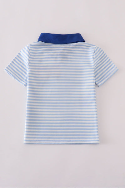Blue stripe apple embroidery button down shirt