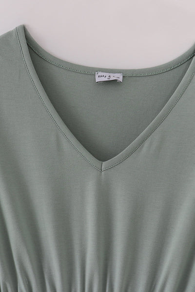 Sage lace ruffle mom dress