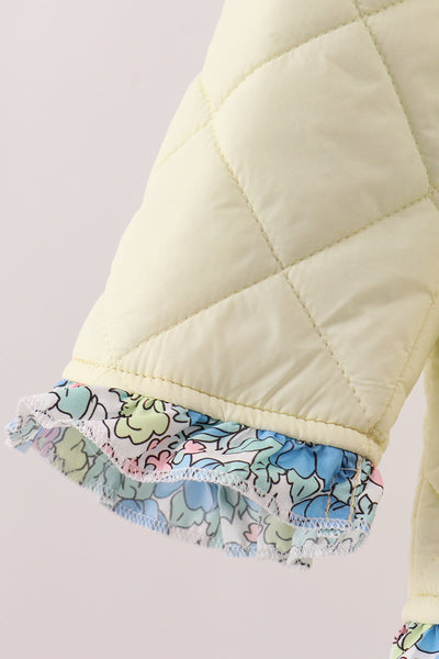 Yellow floral print ruffle quilted jacket