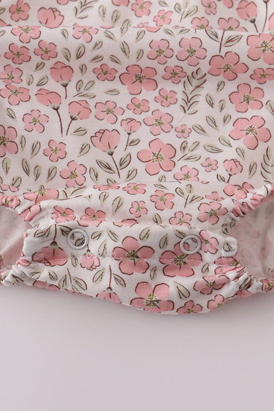 Pink pumpkin smocked floral ruffle bubble