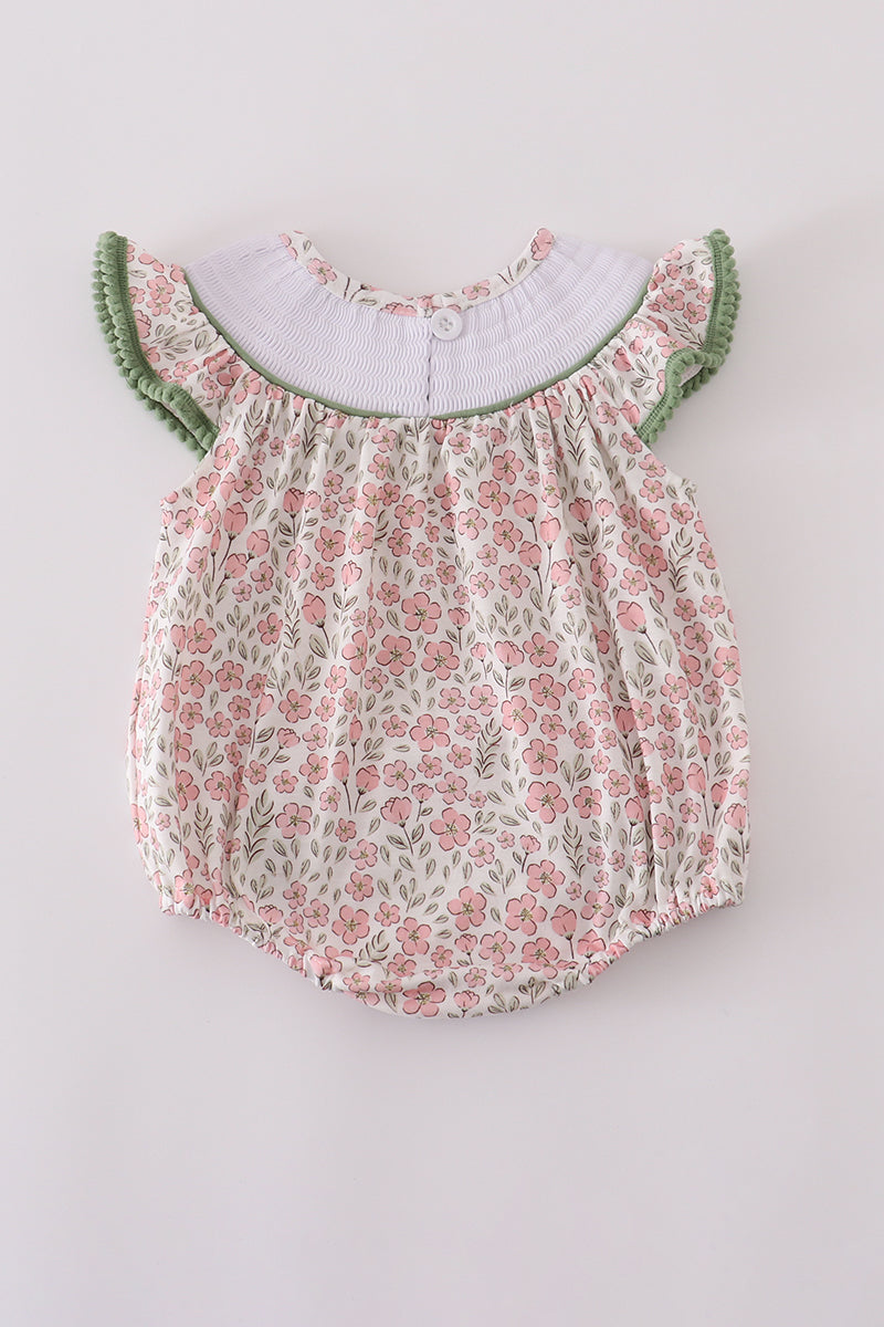 Pink pumpkin smocked floral ruffle bubble