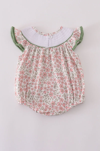 Pink pumpkin smocked floral ruffle bubble