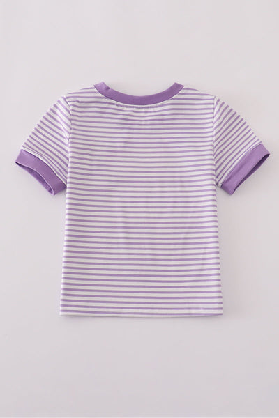 Purple LSU embroidery stripe top