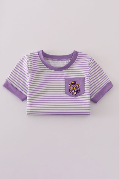 Purple LSU embroidery stripe top