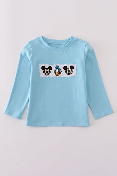 Blue character embroidery top