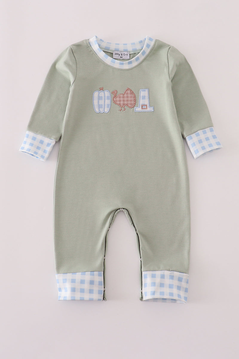 Sage pumpkin turkey applique romper