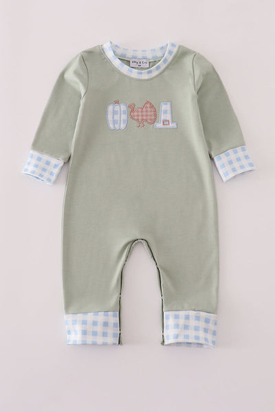 Sage pumpkin turkey applique romper