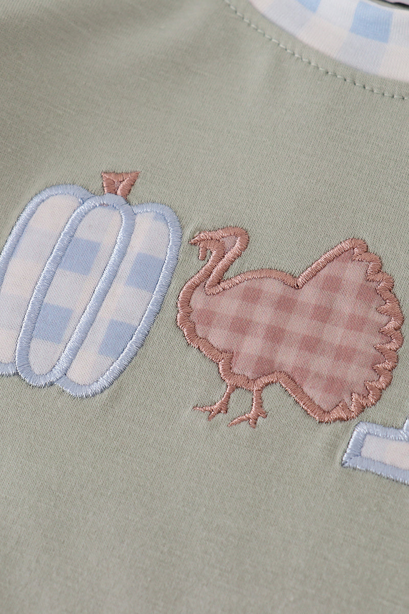 Sage pumpkin turkey applique romper