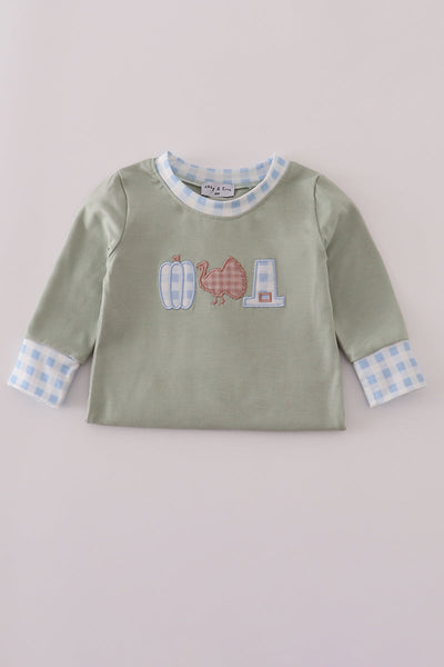 Sage pumpkin turkey applique romper