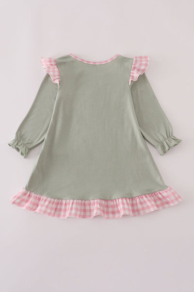 Sage pumpkin turkey applique ruffle dress