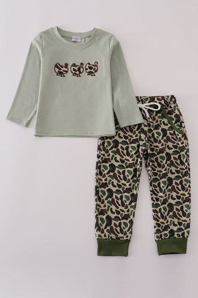 Sage camouflage turkey applique pants set