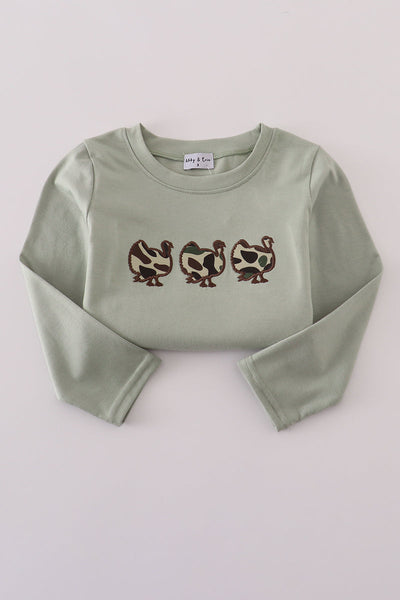 Sage camouflage turkey applique pants set