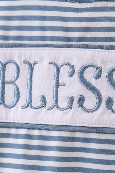 Blue stripe blessed embroidery top