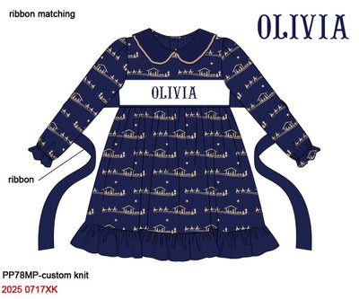 Navy Nativity - Custom Name Smock- Preorder ETA September