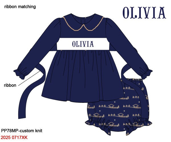 Navy Nativity - Custom Name Smock- Preorder ETA September