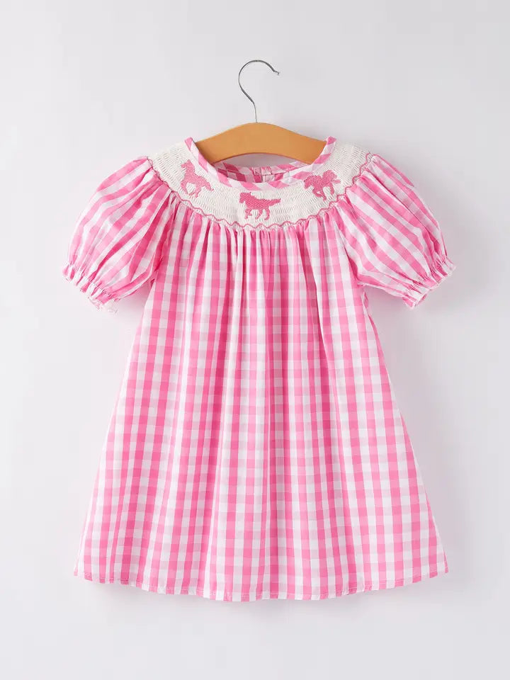 Pink Smocked Horse Gingham Match