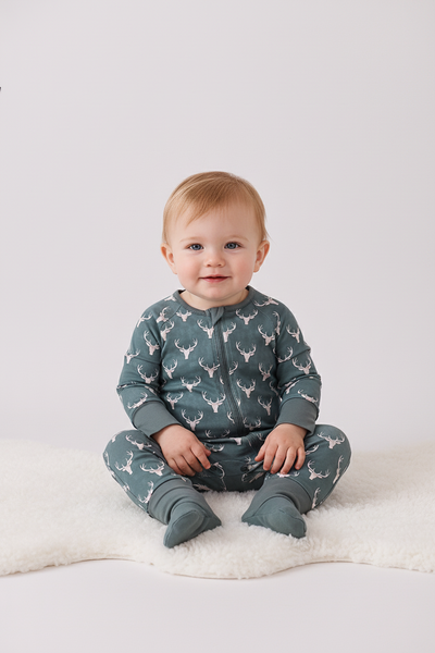 Premium forest reindeer print bamboo romper
