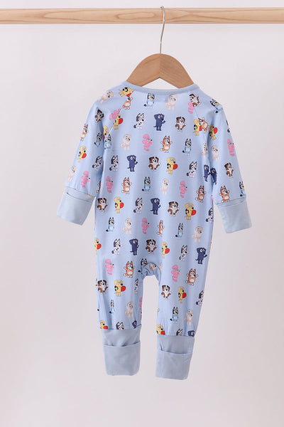Premium blue character print bamboo romper