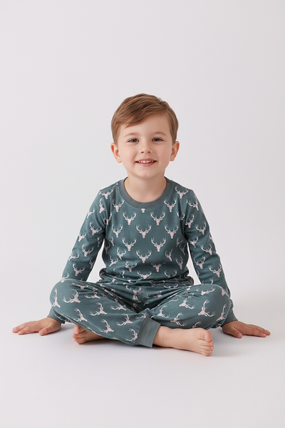 Premium forest reindeer print bamboo pants set