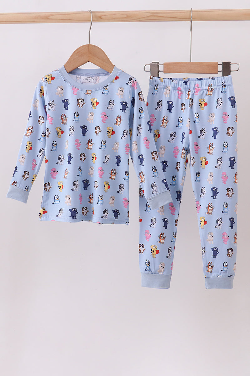 Premium blue character print bamboo pants set
