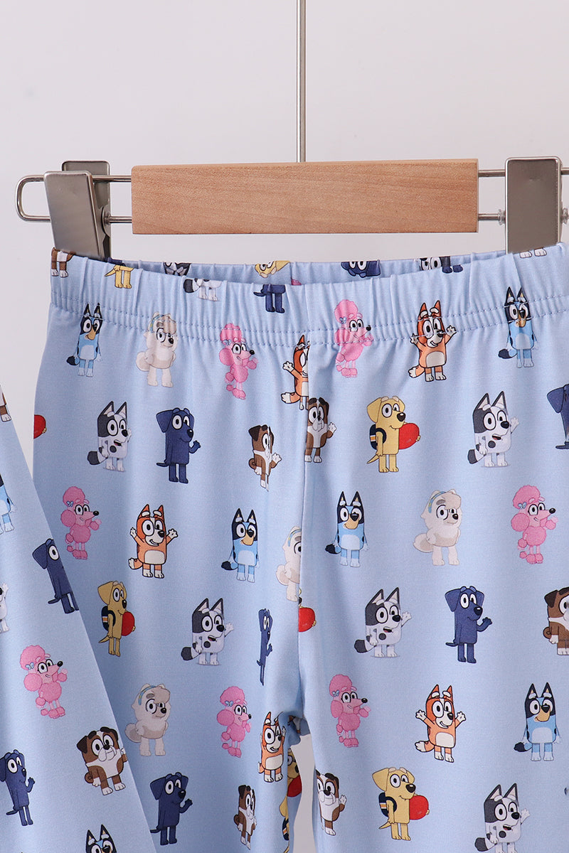 Premium blue character print bamboo pants set