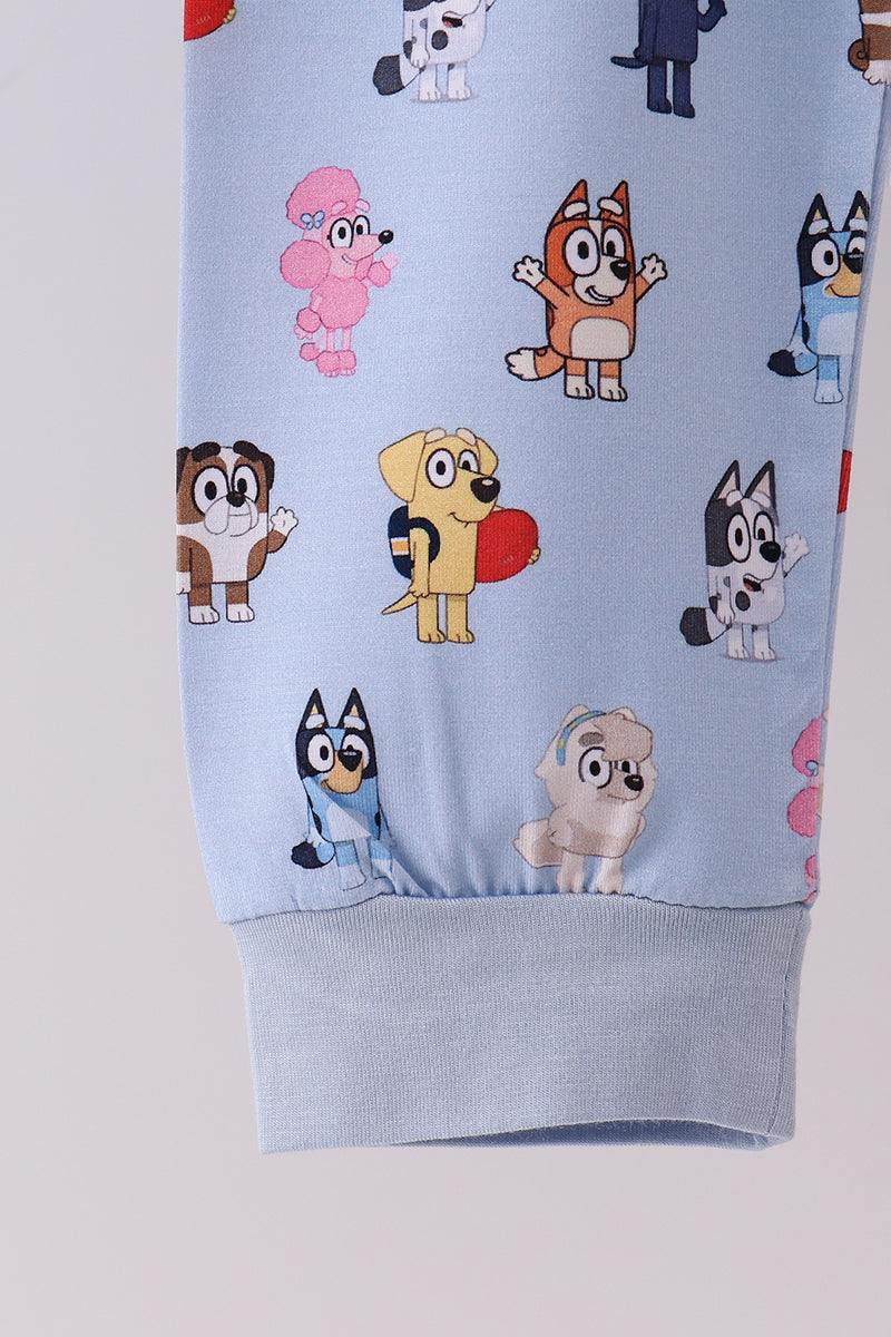 Premium blue character print bamboo pants set