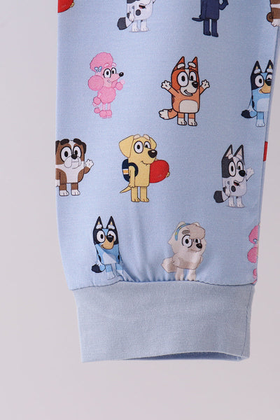 Premium blue character print bamboo pants set