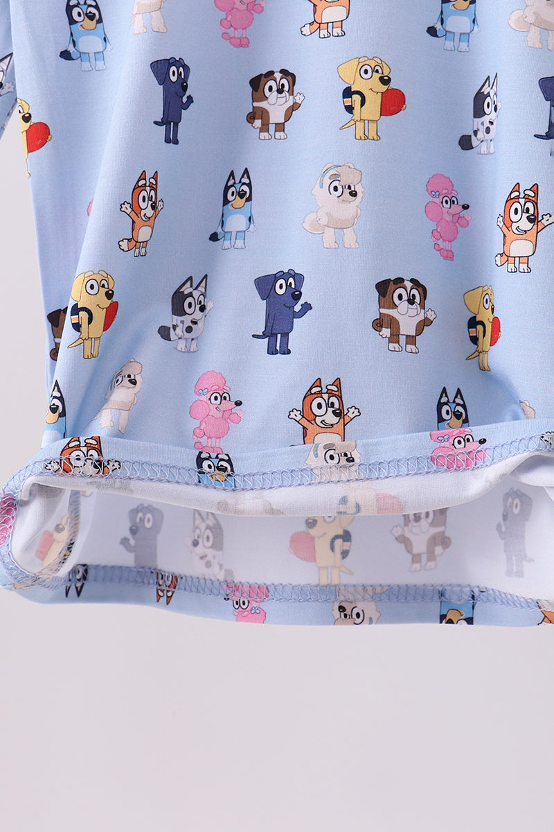 Premium blue character print bamboo pants set