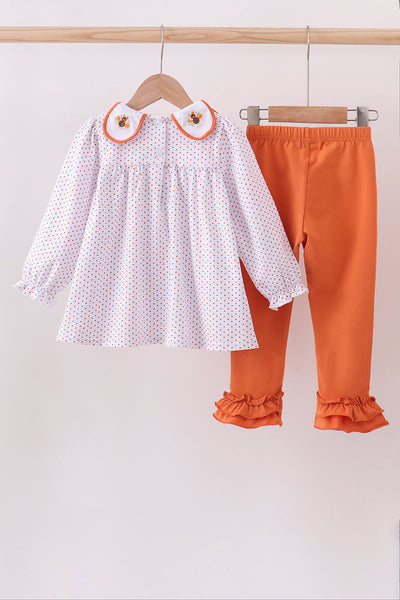Premium orange turkey embroidery ruffle pants set