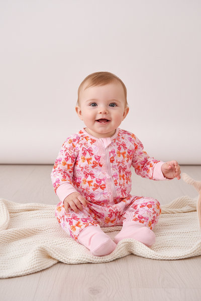 Premium berry blossom bows ruffle bamboo romper