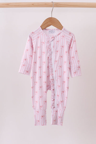 Premium blush bow stripe bamboo romper
