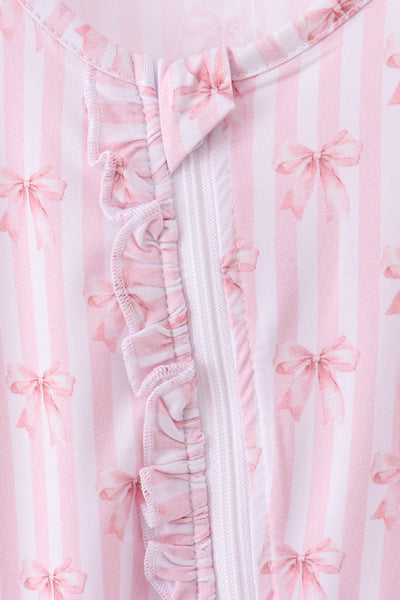 Premium blush bow stripe bamboo romper