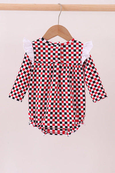 Checkered Georgia dog applique ruffle bubble
